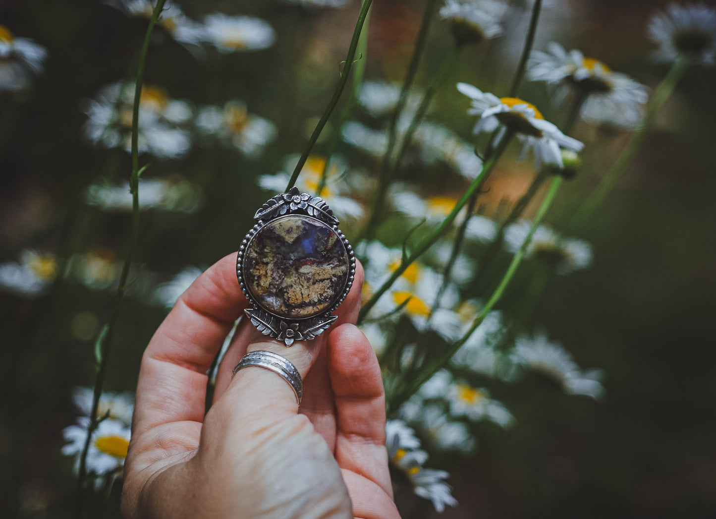 Floral Moss Agate Ring