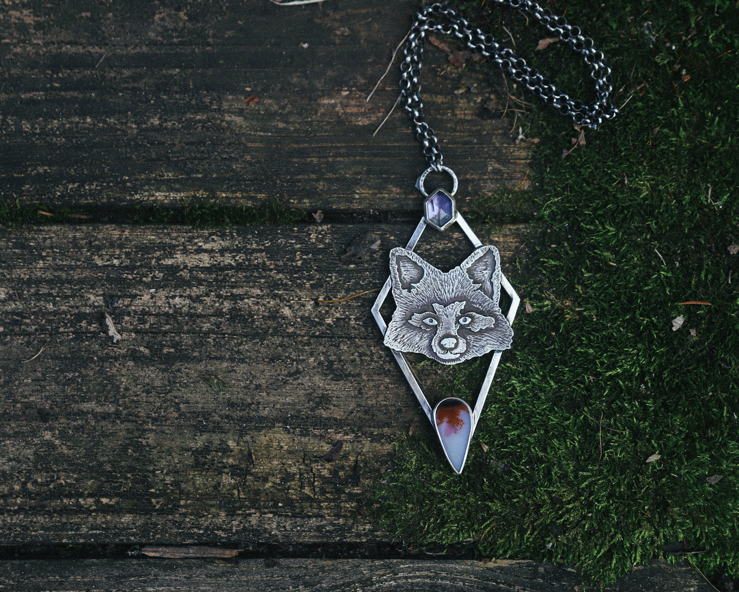 Fox with Dendritic Agate and Ametrine