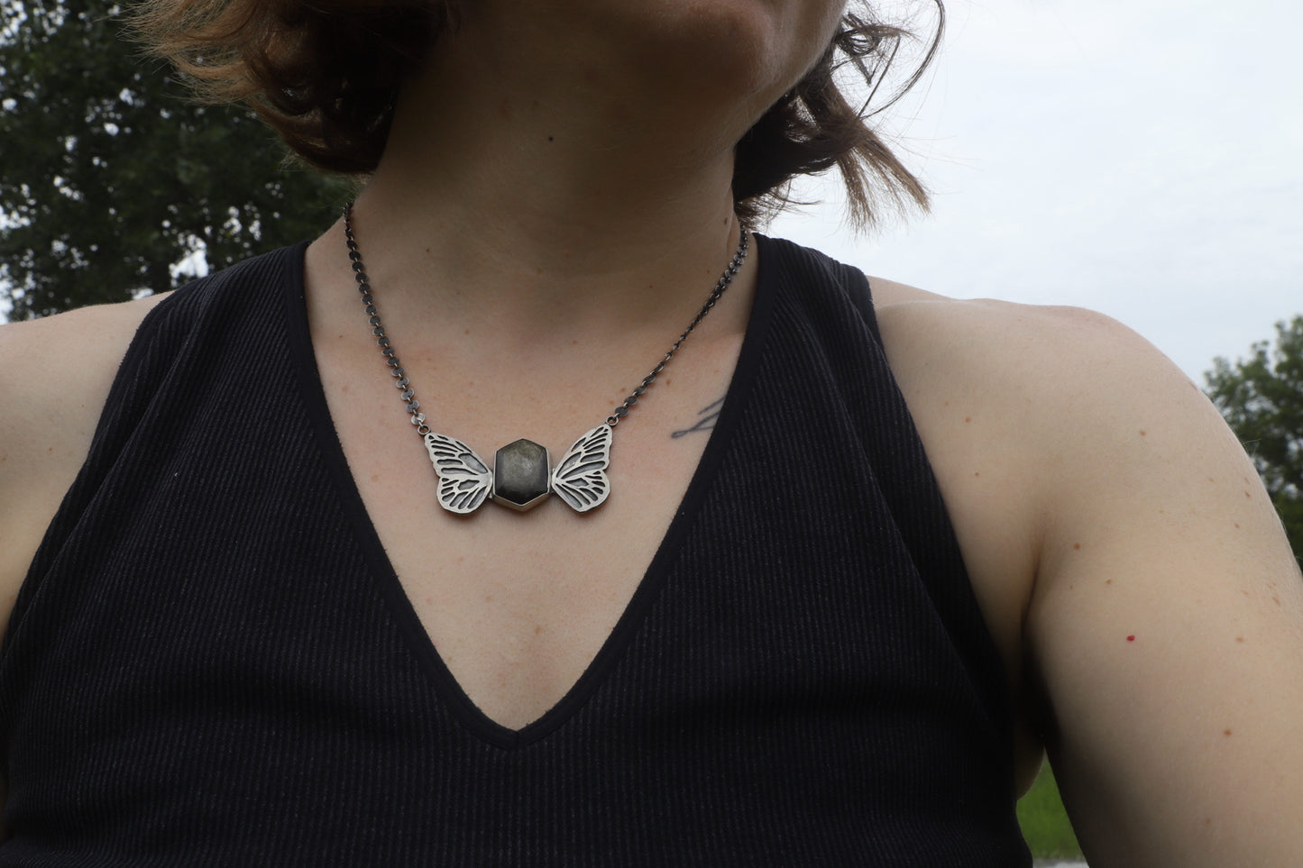 Butterfly Wing Obsidian Necklace