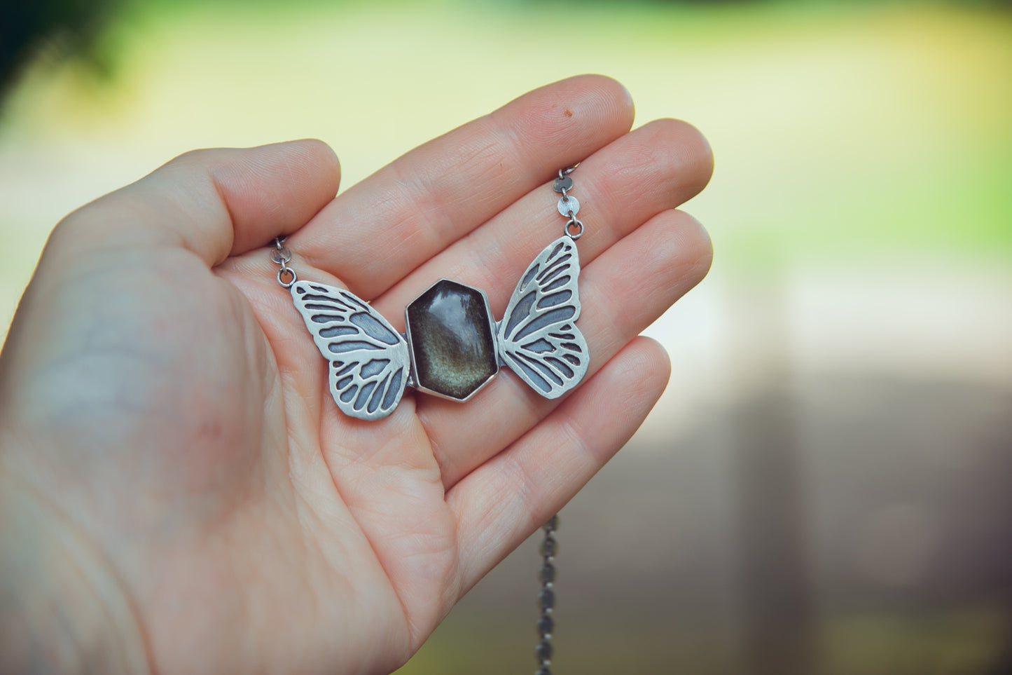 Butterfly Wing Obsidian Necklace