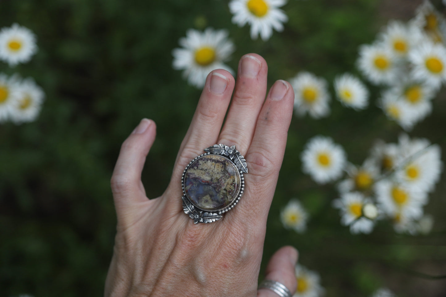 Floral Moss Agate Ring